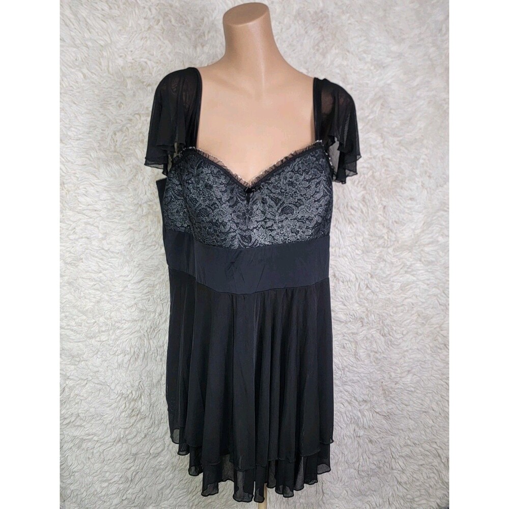 Coquette Diva Teddy Lingerie Size 3X/4X Black Lace Semi Sheer Removable Straps Z